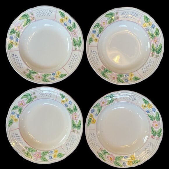 Herend Village Pottery Hungary Floral Trellis Set Of 4 Salad Plates Hand Painted - Picture 1 of 11